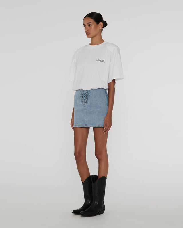 ROTATE - Denim Laced Mini Skirt